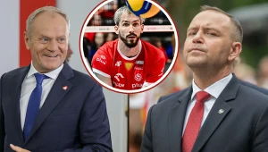 Na zdjęciu premier Donald Tusk, siatkarz Tomasz Fornal oraz prezydent Karol Nawrocki