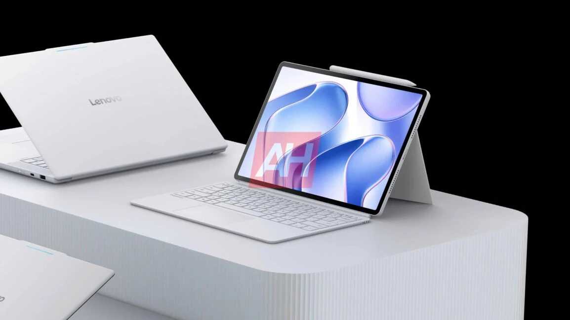 Lenovo przygotowuje dwa laptopy Googlebook. Nowoczesny laptop Lenovo z białą obudową, wyświetlaczem na stojaku oraz odłączaną klawiaturą, prezentowany na jasnym, minimalistycznym blacie.
