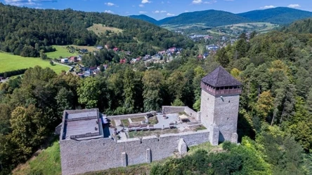 Panorama okolic Muszyny z widokiem na zamek.