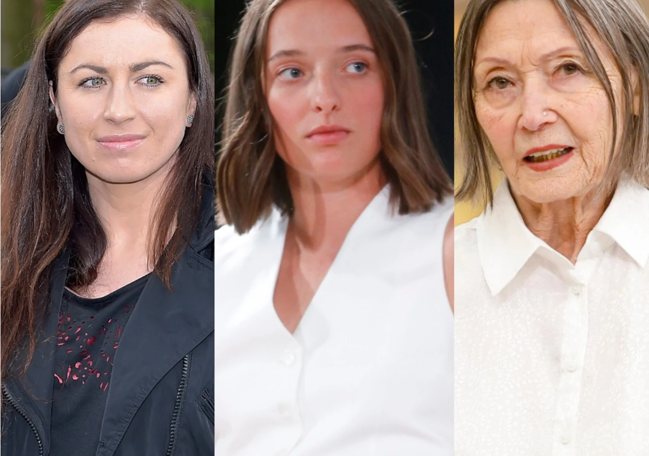 Justyna Kowalczyk, Iga Świątek, Ewa Woydyłło Justyna Kowalczyk, Iga Świątek i Ewa Woydyłło w ujęciu portretowym w stonowanych strojach.