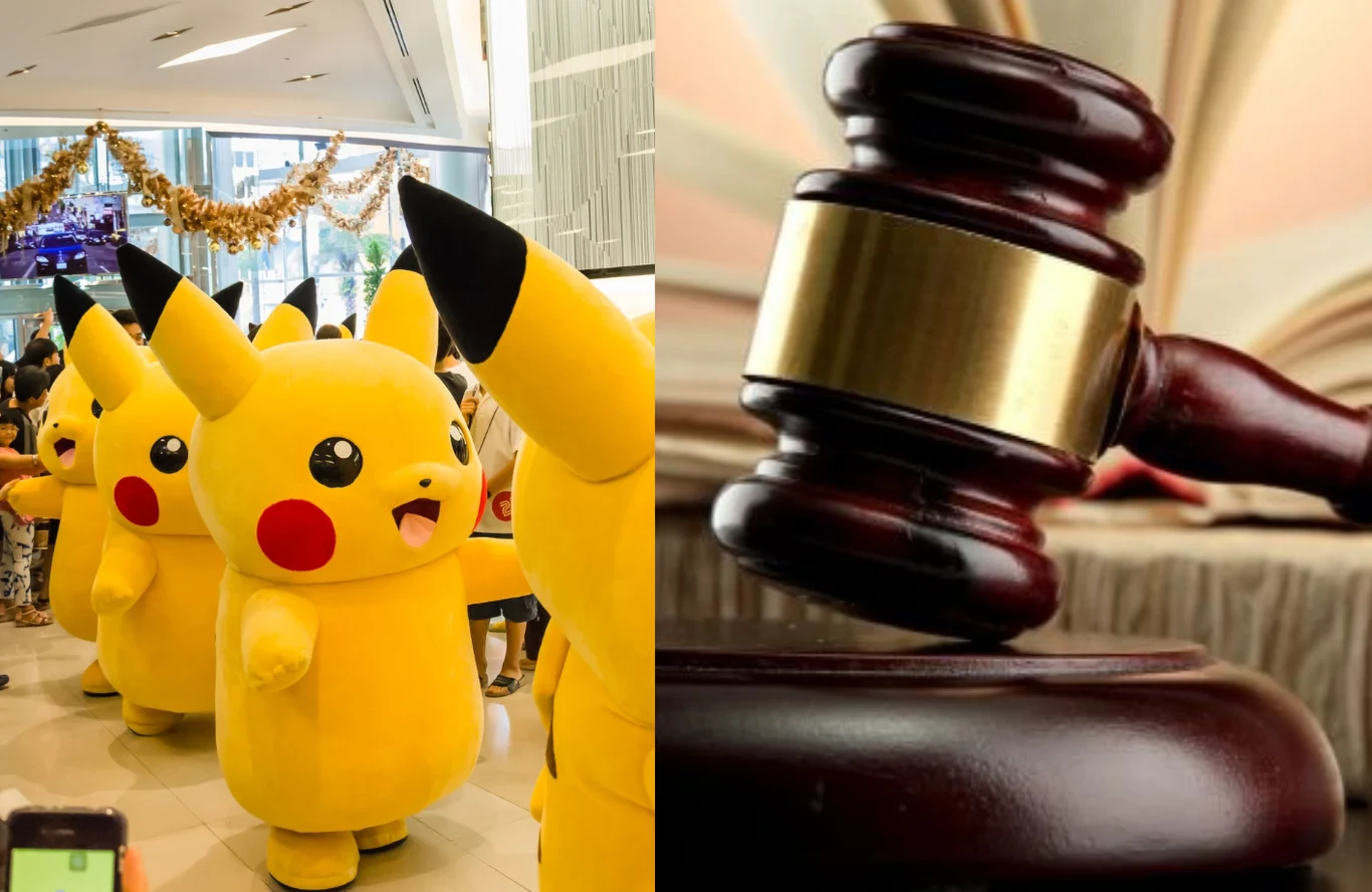 Były dyrektor Pokemon Company pozwany. Za co? Grupa osób w kostiumach Pikachu na tle świątecznych dekoracji przy młotku i książce sędziowskiej.