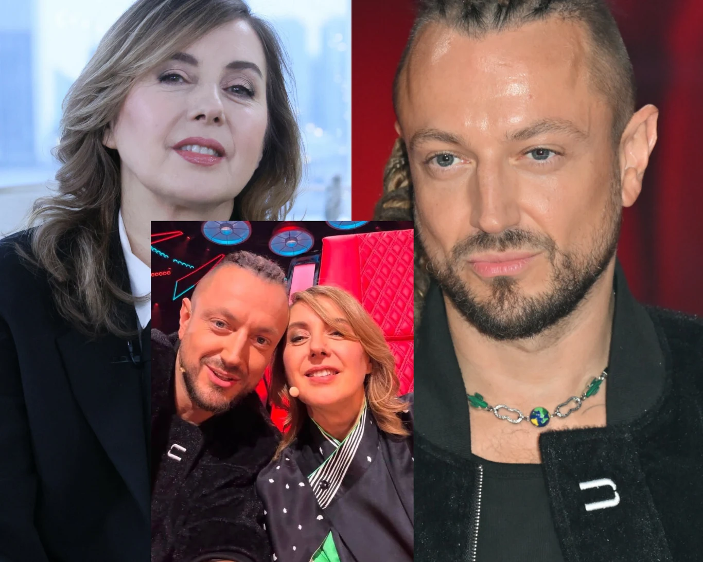 Dwie osoby o jasnej karnacji, kobieta z jasnobrązowymi włosami i mężczyzna z zaczesanymi do tyłu włosami i krótką brodą, pozują razem do wspólnego zdjęcia na tle czerwonych foteli oraz na indywidualnych portretach.