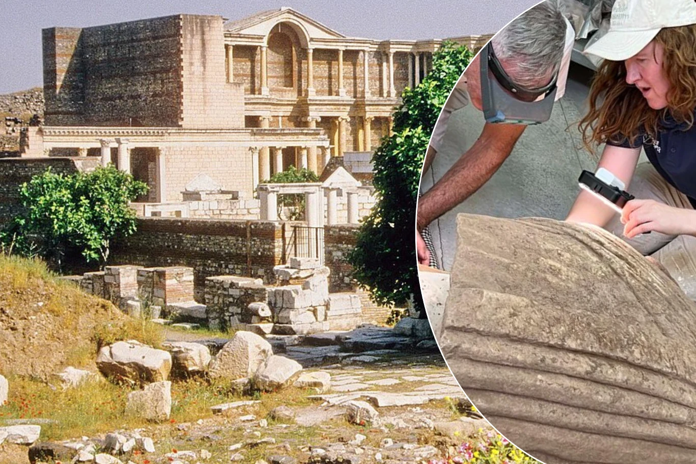 Dawna stolica królestwa Lidii miała znaczenie także pod panowaniem kolejnych imperiów. Wciąż widać tego ślady. Ruiny antycznej budowli z kamiennymi kolumnami i ujęcie pracy archeologów nad odkrytym posągiem w Sardes.