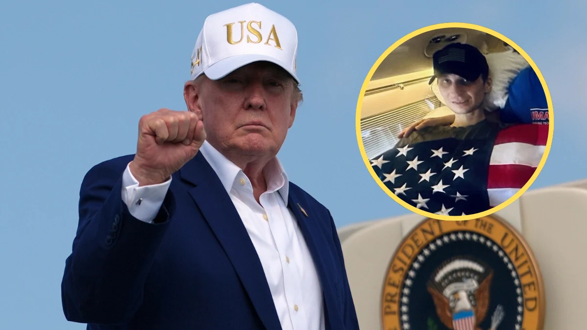 Donald Trump i uwolniony z Rosji Robert Gilman Donald Trump oraz Robert Gilman, były żołnierz amerykańskiej piechoty morskiej uwolniony z Rosji
