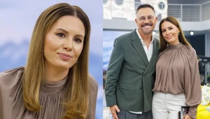 Agnieszka Hyży na planie "halo tu polsat" z Krzysztofem Ibiszem