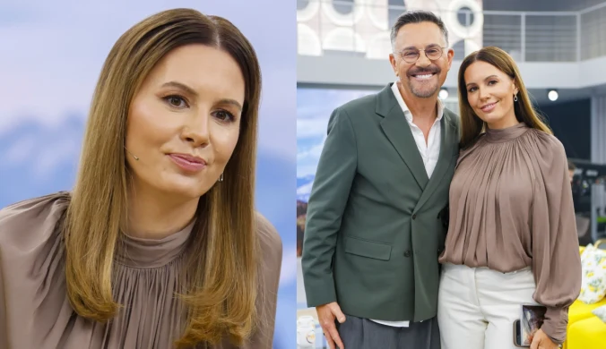 Agnieszka Hyży na planie "halo tu polsat" z Krzysztofem Ibiszem