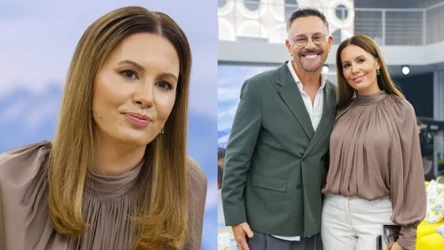 Agnieszka Hyży na planie "halo tu polsat" z Krzysztofem Ibiszem