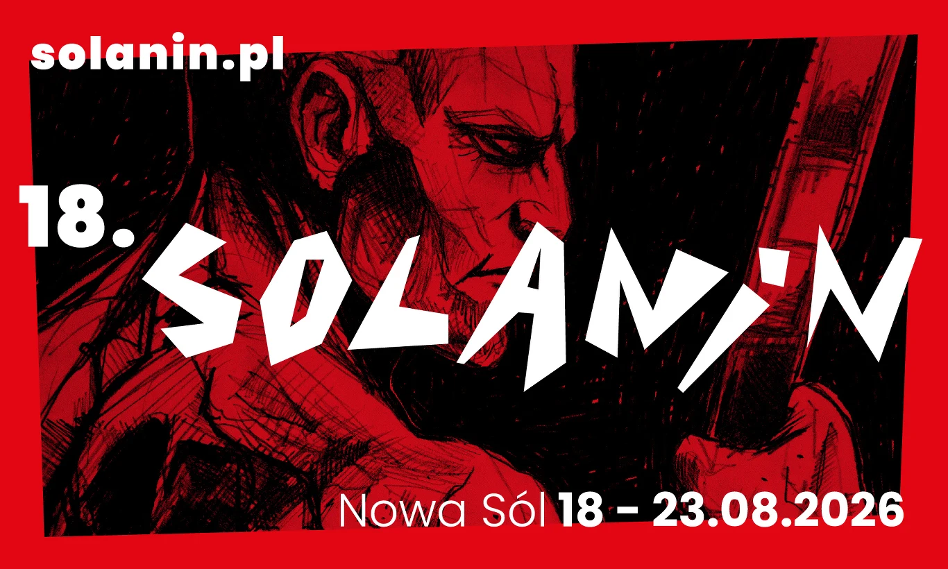 Solanin 2026 Czarno-czerwona grafika promująca 18. edycję Solanin Film Festiwal 2026 w Nowej Soli.