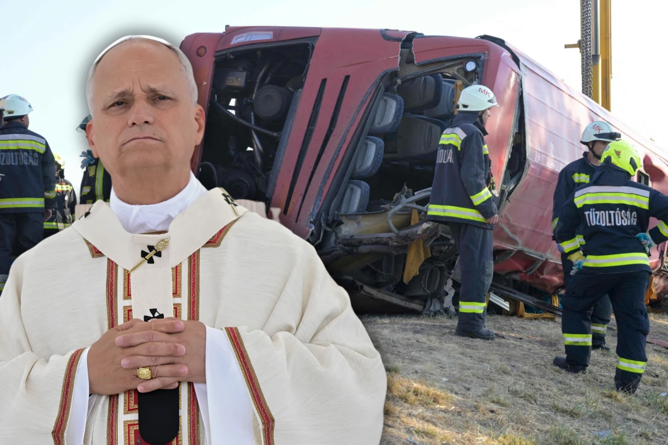 Papież Leon XIV reaguje na wypadek polskiego autokaru na Węgrzech Papież Leon XIV na tle wraku polskiego autokaru, który uległ wypadkowi na Węgrzech
