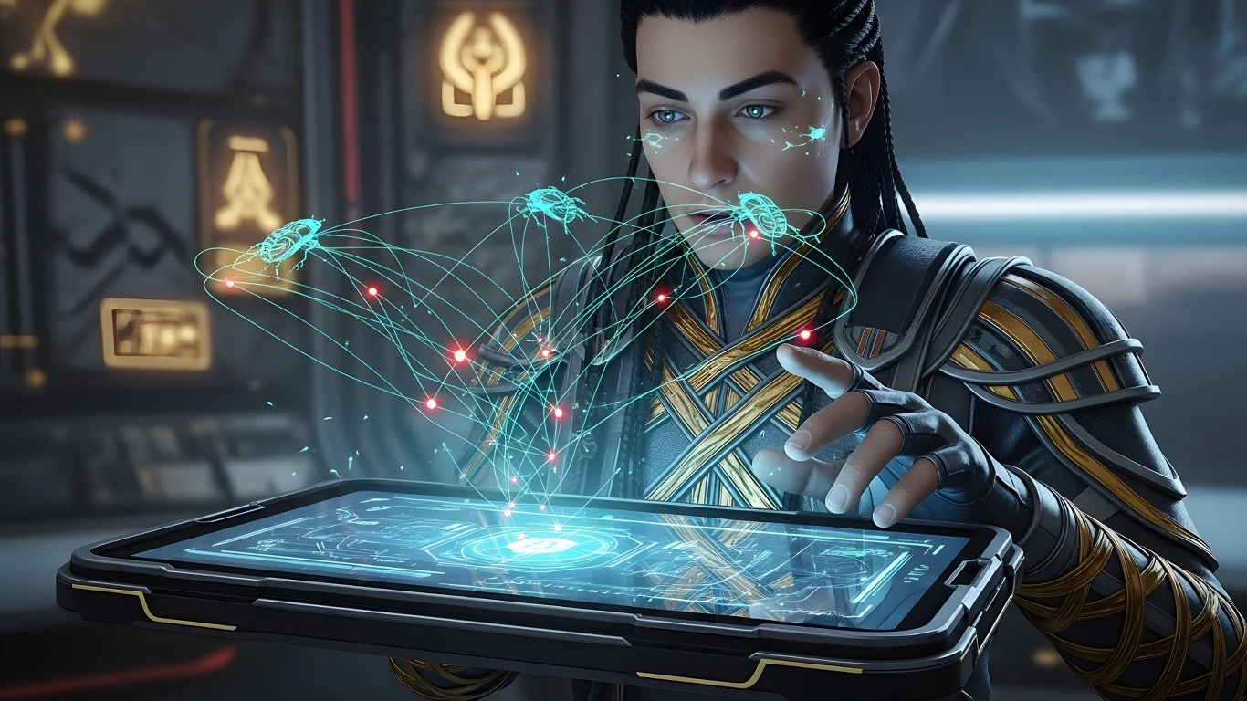 Dlaczego gry z AI zbierają niskie oceny na Steam? Nie chodzi o technologię, a podejście deweloperów Kobieta w futurystycznym stroju obsługuje zaawansowane urządzenie z trójwymiarową holograficzną mapą, na której unoszą się połączone punkty świetlne i linie, tworząc sieć połączeń.