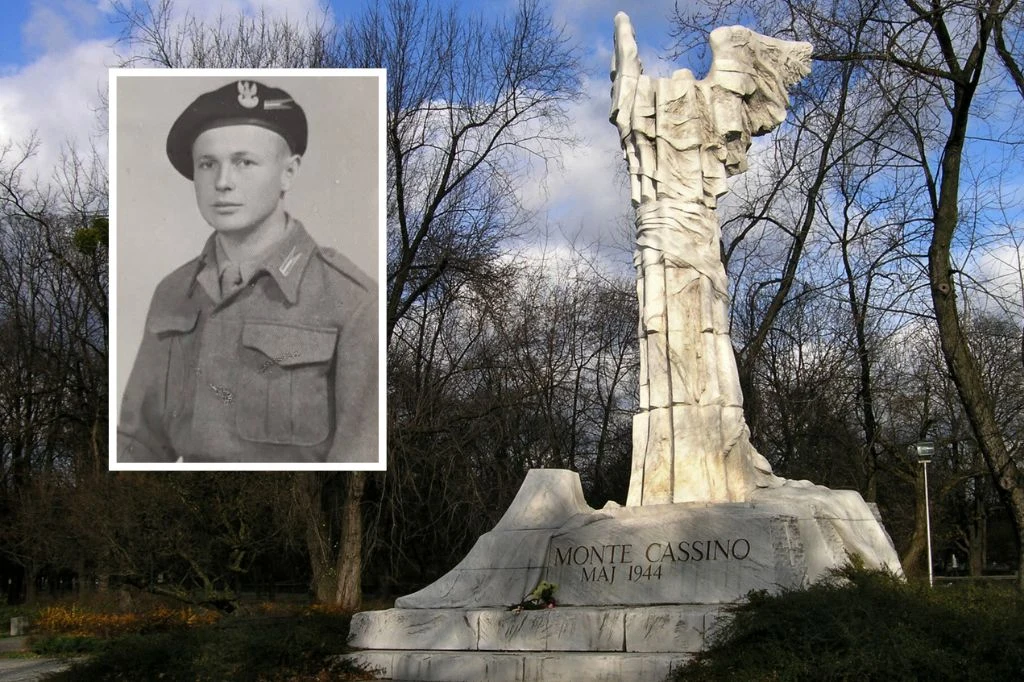 Nie żyje ppor. Józef Kowalczyk. Brał udział w bitwie pod Monte Cassino Zdjęcie z młodości ppor. Józefa Kowalczyka na tle pomnika upamiętniającego bitwę pod Monte Cassino.