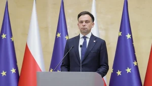 Minister finansów Andrzej Domański w trakcie konferencji prasowej dot. zmian w podatkach