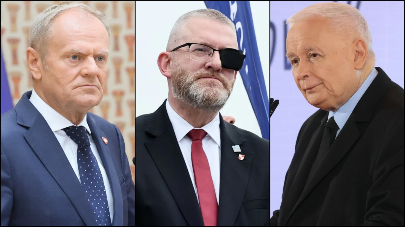 Donald Tusk, Grzegorz Braun, Jarosław Kaczyński Donald Tusk, Grzegorz Braun, Jarosław Kaczyński