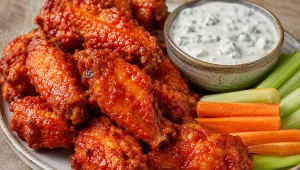 Chrupiące skrzydełka z ostrym sosem i dipem blue cheese