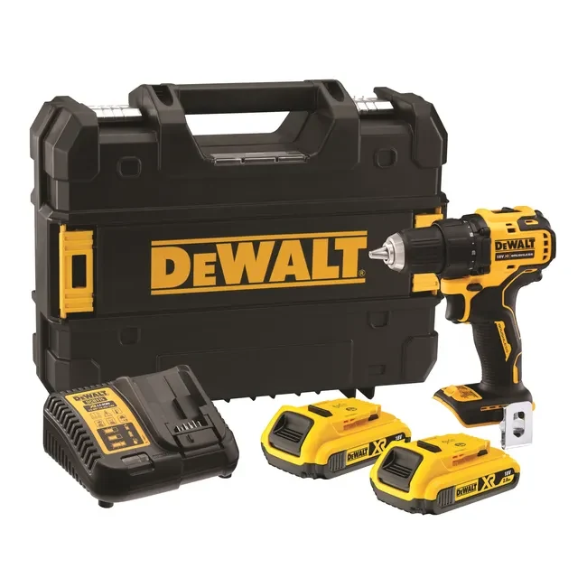DeWalt za 699 zł Zestaw wkrętarki marki DeWalt z walizką transportową, dwoma akumulatorami oraz ładowarką.