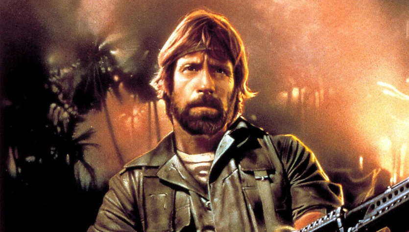Chuck Norris na grafice promującej film "Zaginiony w akcji"