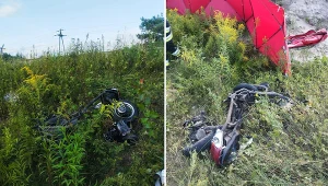 Skutki zderzenia skutera z pociągiem na Mazowszu