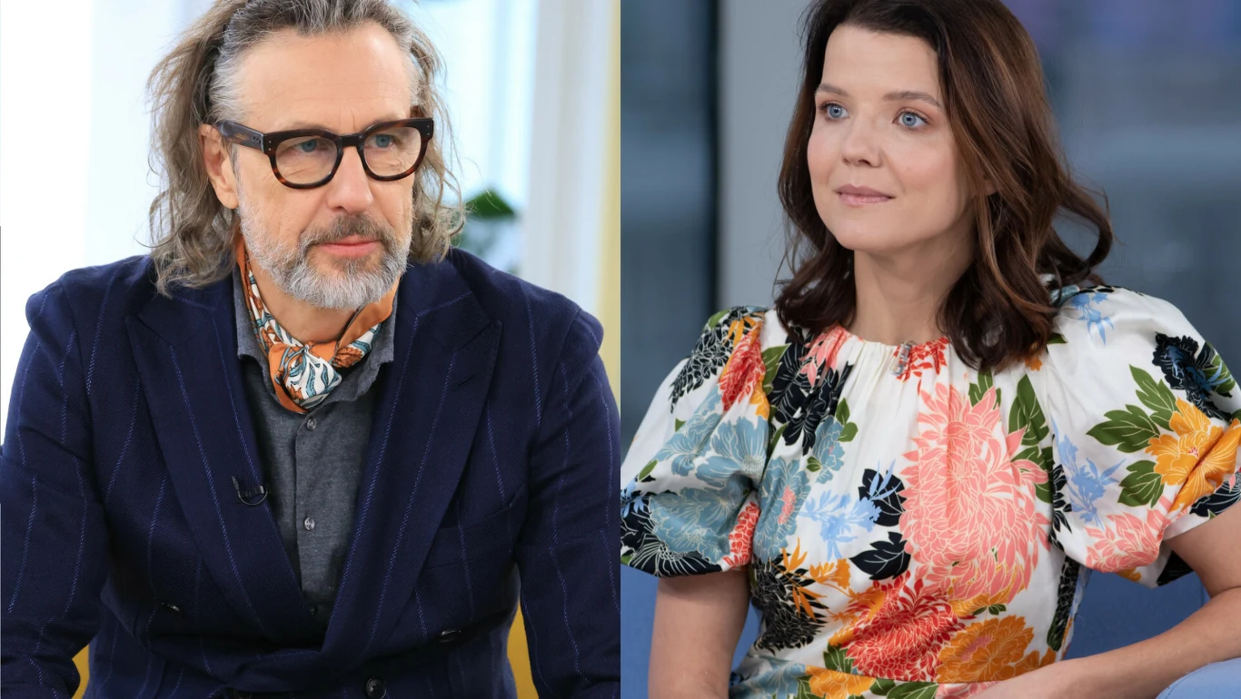 Szymon Majewski i Joanna Jabłczyńska Szymon Majewski w okularach i marynarce oraz Joanna Jabłczyńska w sukience w kwiaty na osobnych ujęciach.