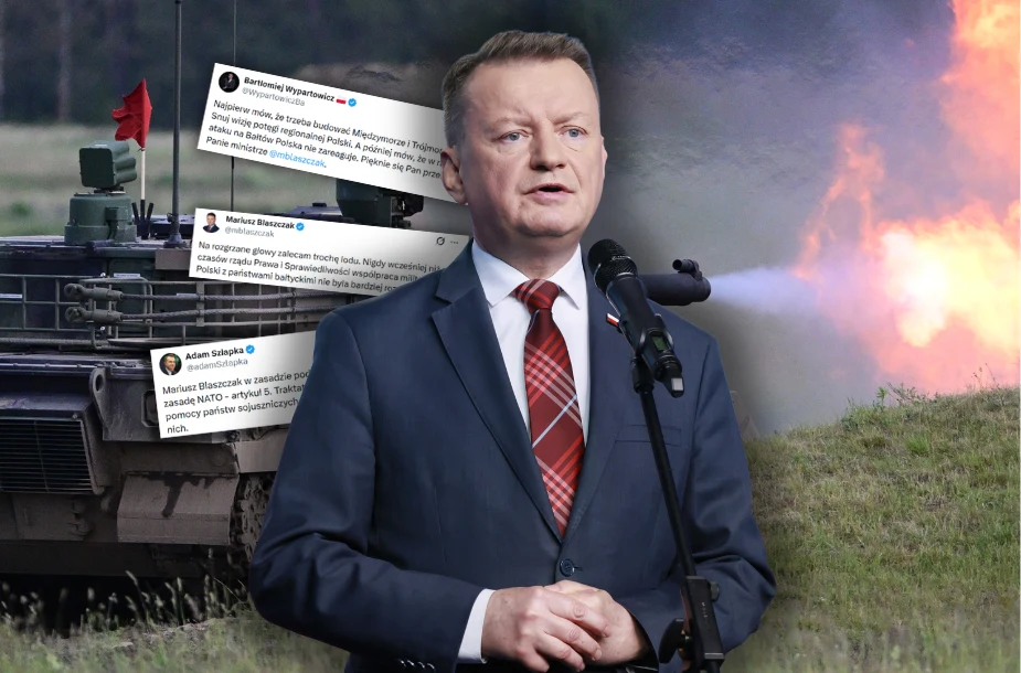 Poruszenie w sieci po wypowiedzi Mariusza Błaszczaka w sprawie art. 5. NATO Polityk PiS, były szef MON, Mariusz Błaszczak na tle czołgu podczas ćwiczeń polskiego wojska