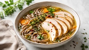 Bulion z indykiem i makaronem soba. Przepis Mateusza Gesslera