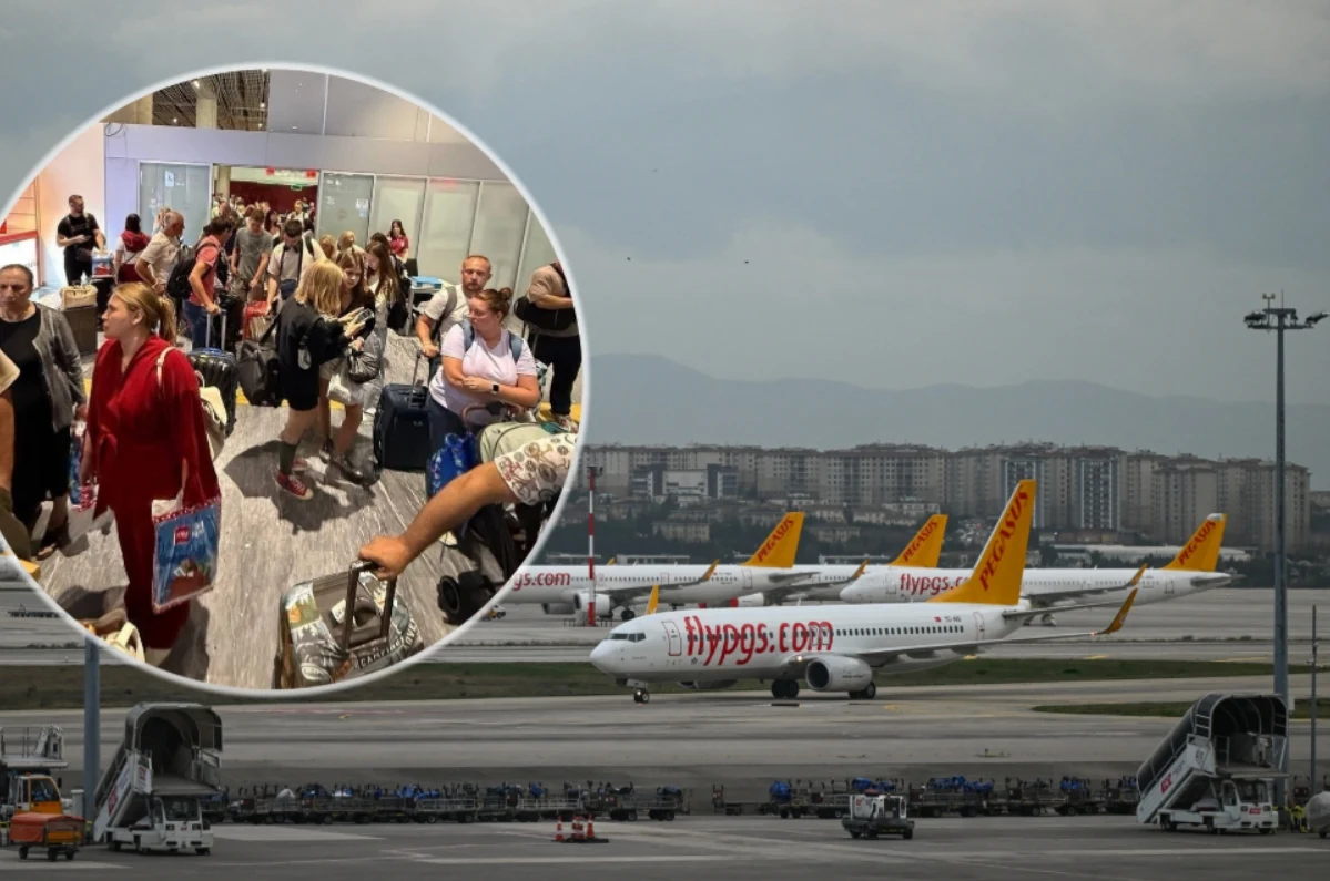 Lotnisko w Stambule / Kadr z lotniska w Bodrum Lotnisko w Stambule, w kółku pasażerowie oczekujący na lotnisku w Bodrum