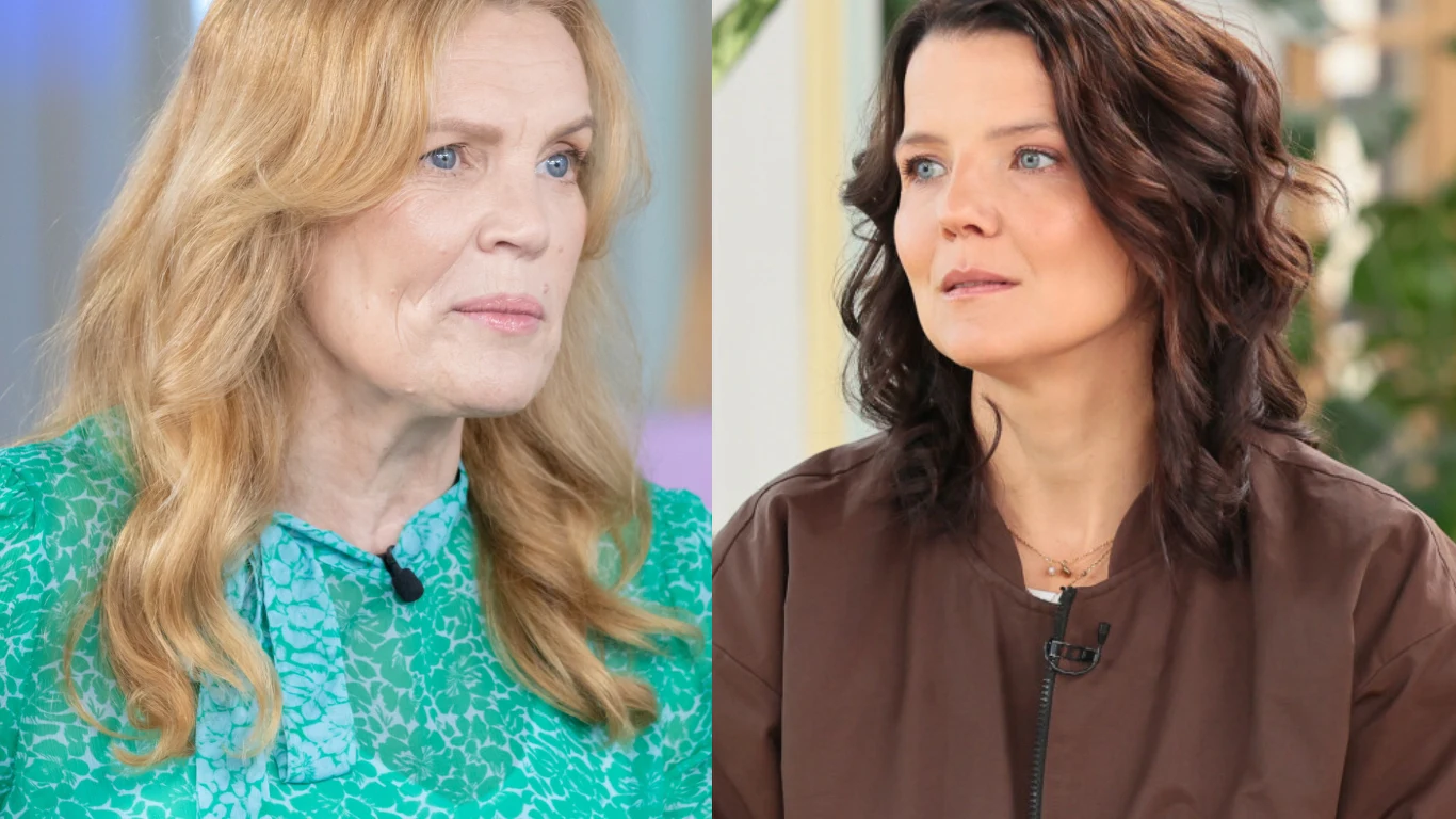 Dorota Chotecka i Joanna Jabłczyńska Dorota Chotecka w zielonej sukience i Joanna Jabłczyńska w brązowej bluzie podczas rozmowy w jasnym wnętrzu.