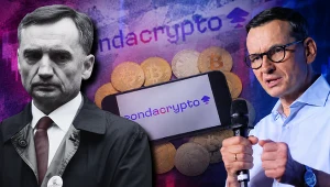  Zbigniew Ziobro i Mateusz Morawiecki. W tle Zondacrypto. Grafika ilustracyjna/Karol Płatek-ChatGPT