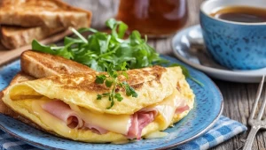 Puszysty omlet z szynką i serem to śniadanie, które syci na długo