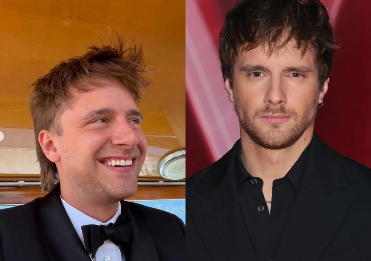 Maciej Musiał świętuje premierę wyprodukowanego przez siebie filmu na Festiwalu w Wenecji Dwie fotografie mężczyzny w garniturze, po lewej stronie uśmiechnięty, z kokardą pod szyją, po prawej stronie patrzący poważnie w stronę obiektywu, z zarostem i rozpiętą górną częścią koszuli.
