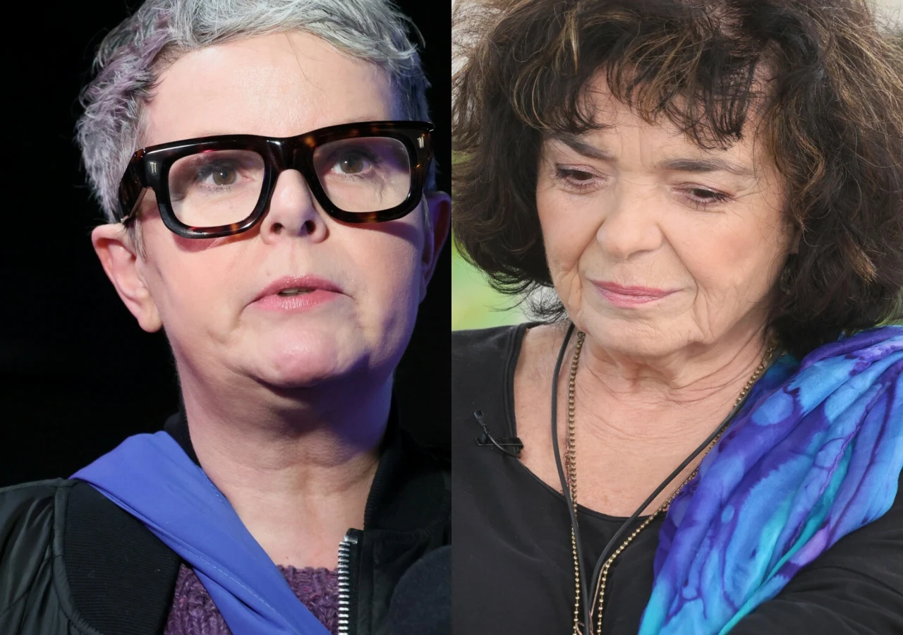 Karolina Korwin-Piotrowska, Katarzyna Grochola Odziane w ciemne ubrania z niebieskimi akcentami Karolina Korwin-Piotrowska i Katarzyna Grochola na zestawieniu zdjęć.