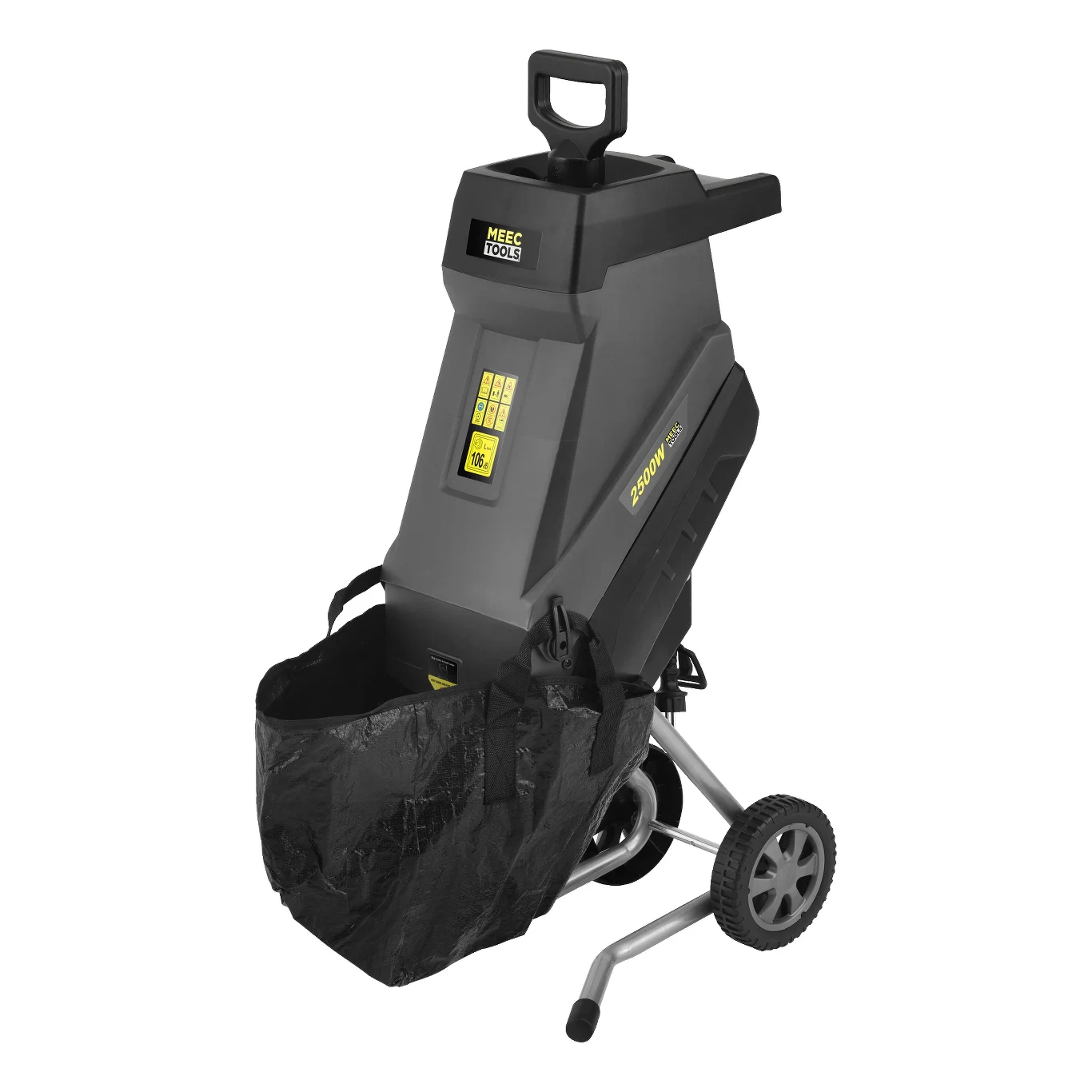 Rozdrabniacz do kompostu Meec Tools za 349 zł. Elektryczna rozdrabniarka ogrodowa z dużym pojemnikiem na odpady, wytrzymałymi kołami transportowymi i ergonomicznym uchwytem ułatwiającym przemieszczanie urządzenia.