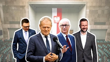 Od lewej: Szymon Hołownia, premier Donald Tusk, Włodzimierz Czarzasty, Władysław Kosiniak-Kamysz