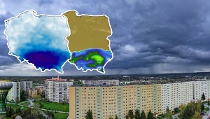 Polska podzielona niemal idealnie na pół. Ciemne chmury z deszczem