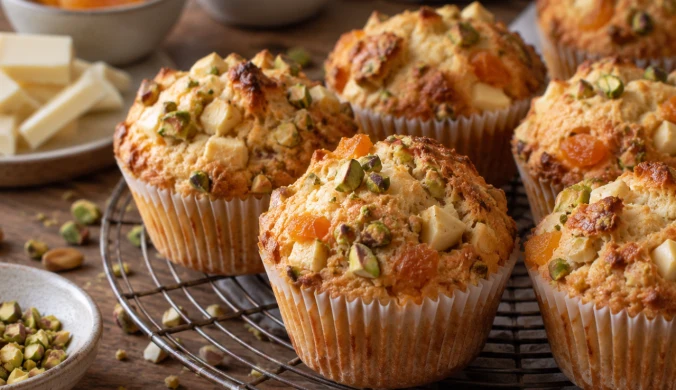 Muffiny z białą czekoladą, morelami i pistacjami