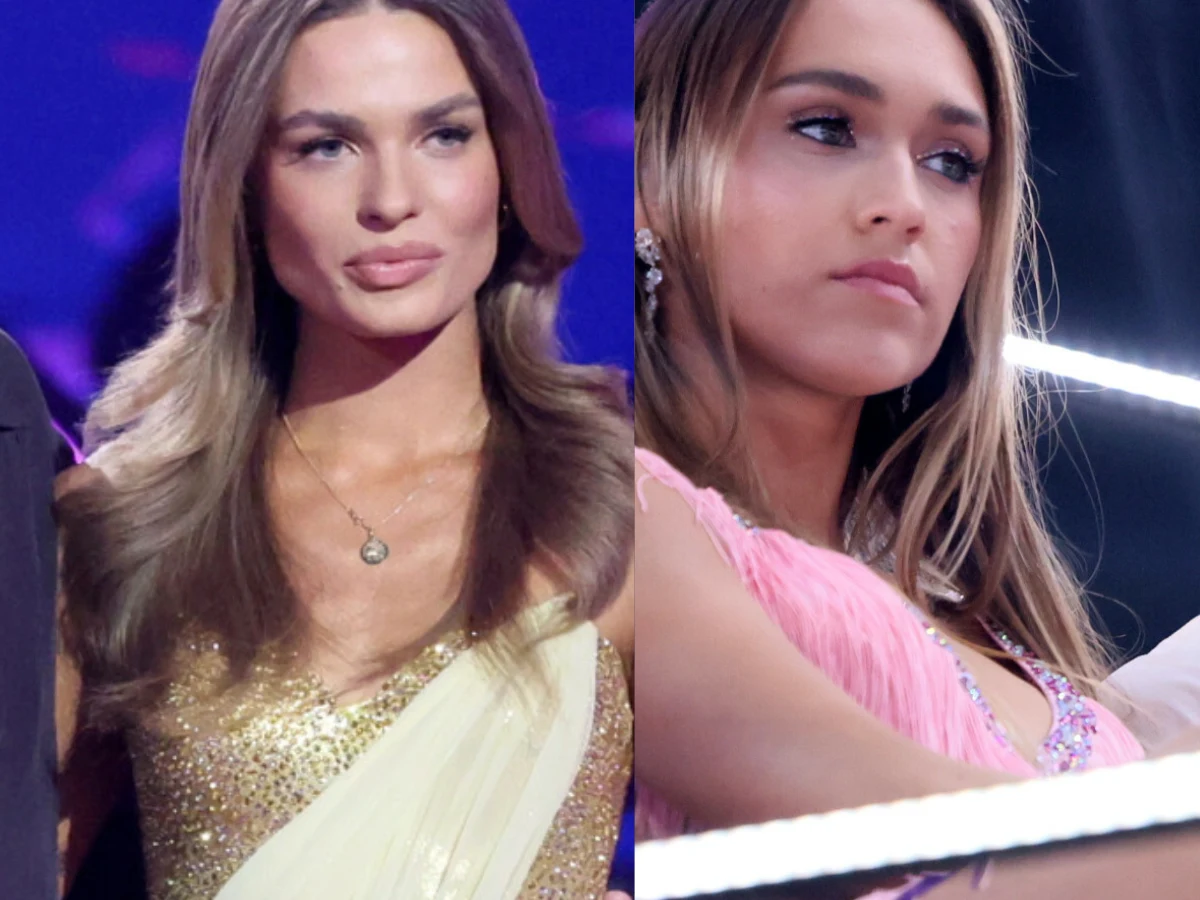 Julia Suryś, Daria Syta Tancerki Julia Suryś i Daria Syta na oświetlonej scenie podczas przygotowań do programu Taniec z gwiazdami.