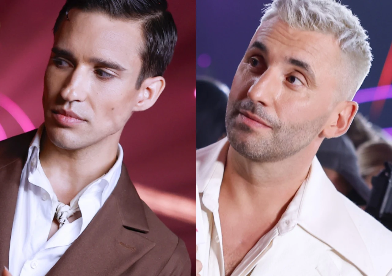 Dominik Smaruj, Rafał Maserak Dominik Smaruj i Rafał Maserak w eleganckich stylizacjach w studio programu "Taniec z gwiazdami".