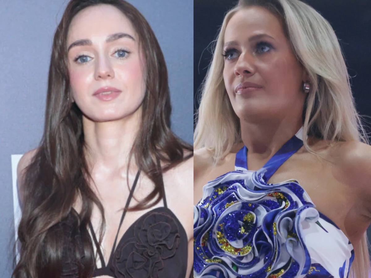 Urszula Kobiela, Magdalena Tarnowska Urszula Kobiela i Magdalena Tarnowska. Kobiety w eleganckich sukniach stoją obok siebie podczas wywiadu.