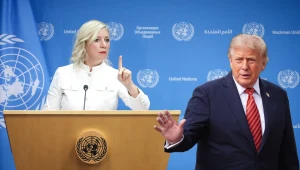 Rzeczniczka MSZ Rosji Marija Zacharowa i prezydent USA Donald Trump; zdjęcie ilustracyjne