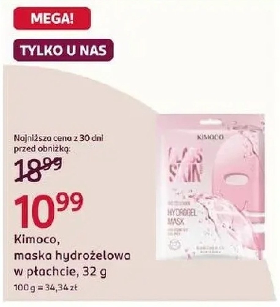 Maska hydrożelowa Kimoco Glass Skin 32 g za 10,99 zł w gazetce Rossmanna