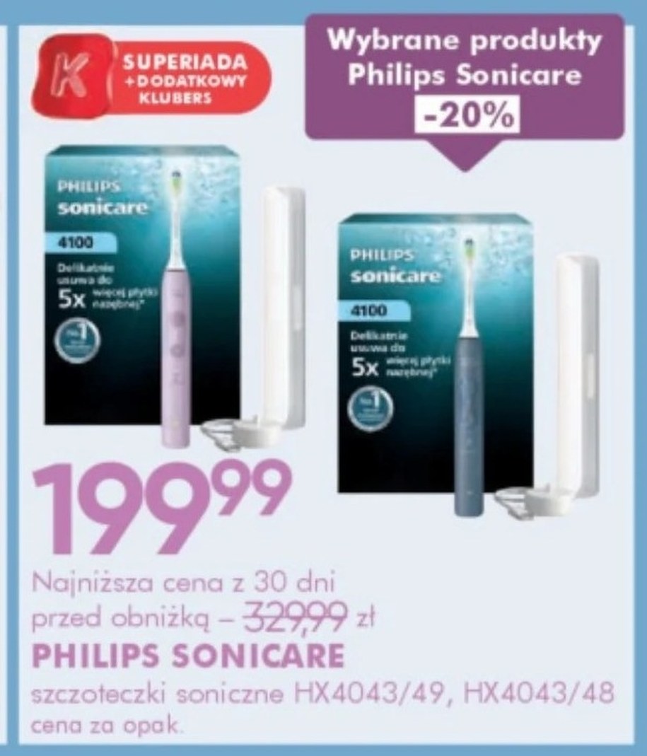 Philips Sonicare 4100 w kolorach liliowym i morskim za 199,99 zł w gazetce Super-Pharm