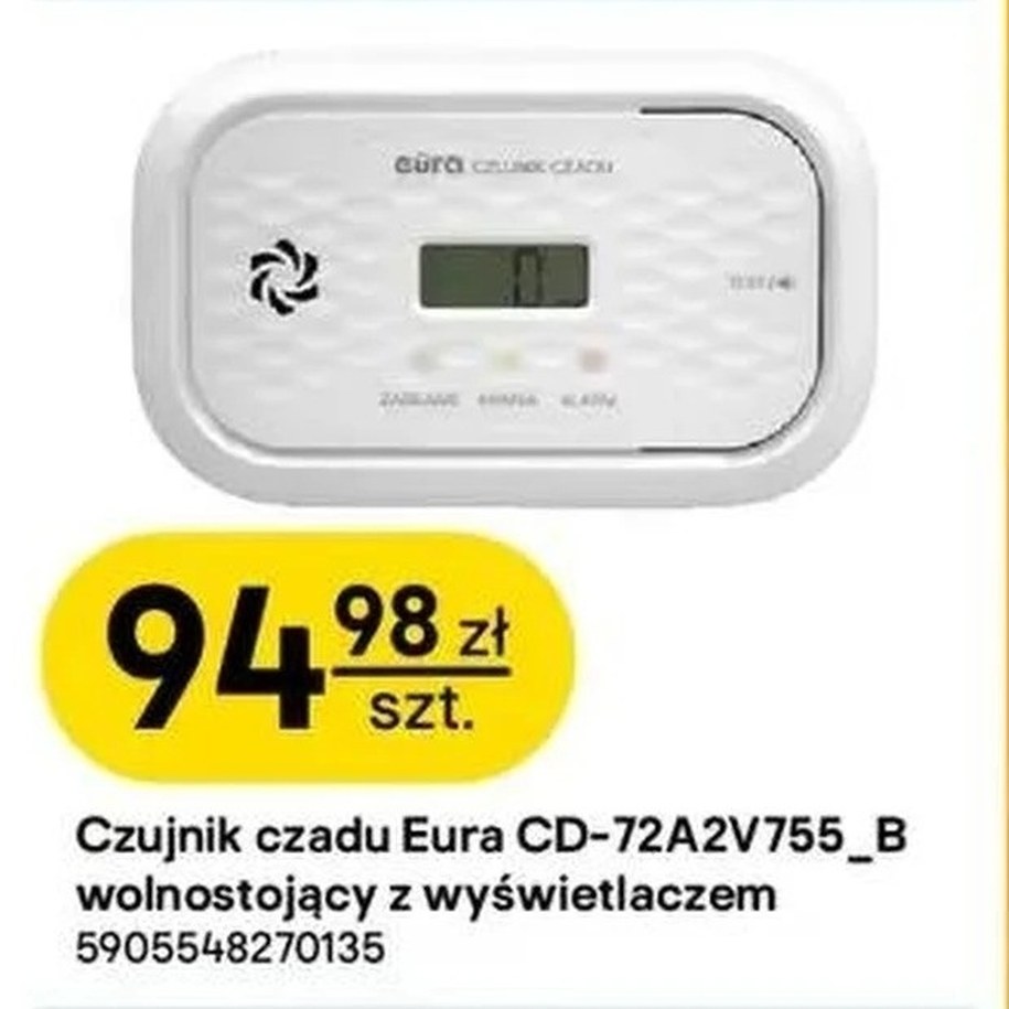 Czujnik czadu Eura CD-72A2V755_B z wyświetlaczem za 94,98 zł w gazetce Castoramy