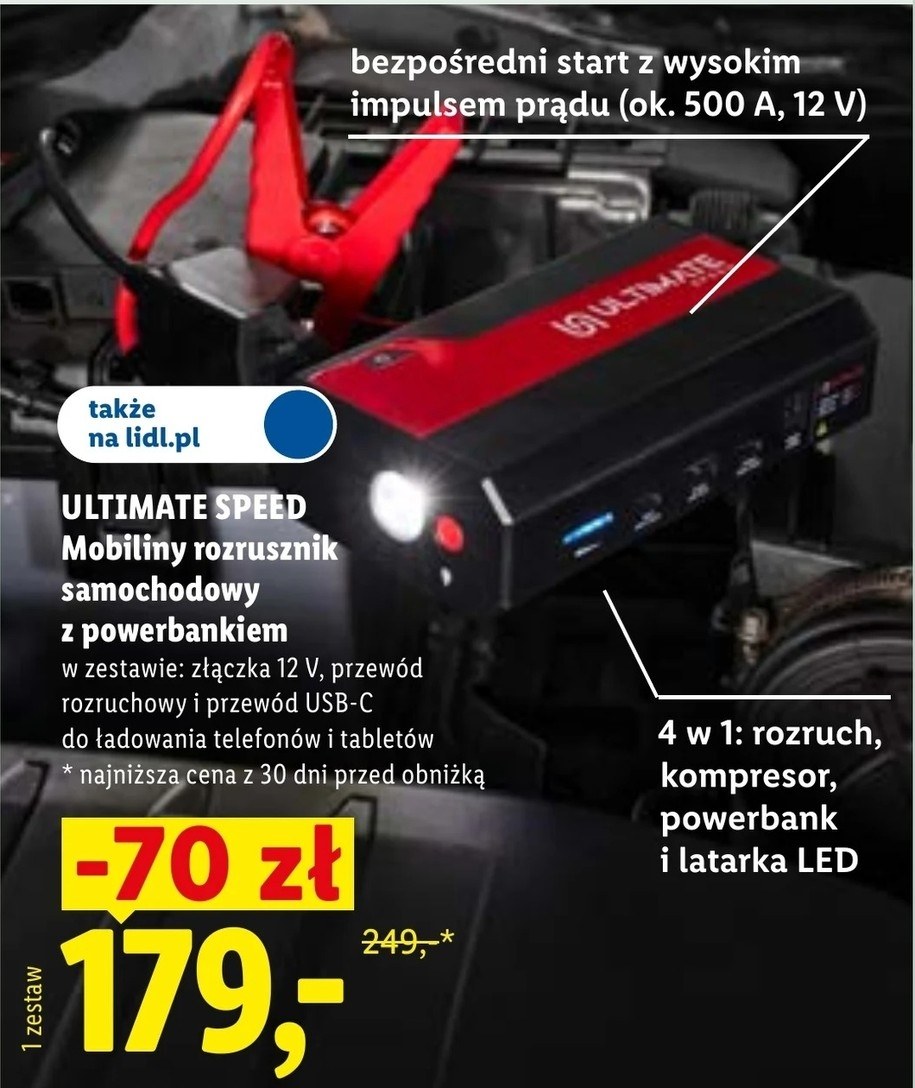 Mobilny rozrusznik samochodowy z powerbankiem ULTIMATE SPEED za 179 zł w gazetce Lidla