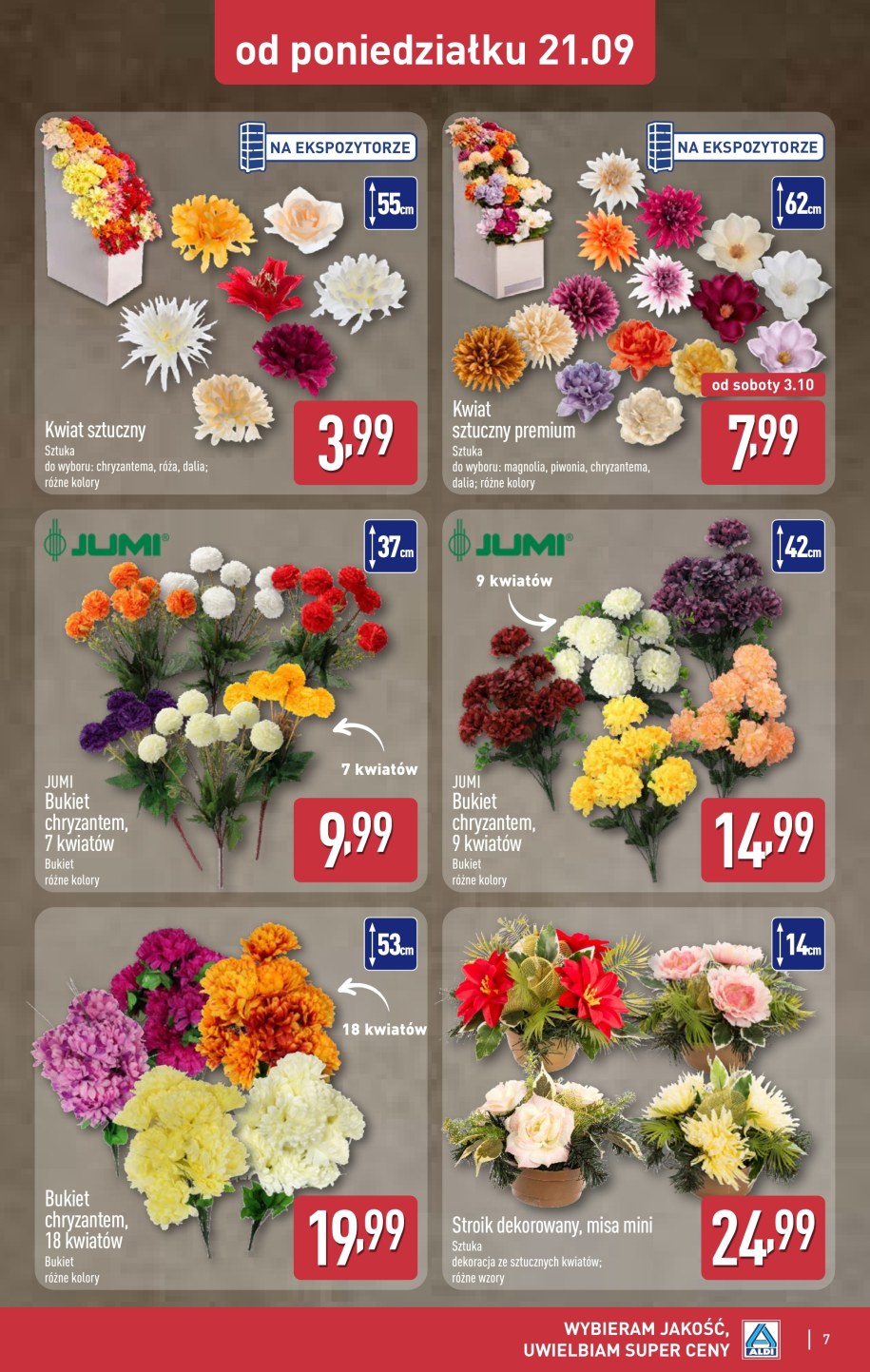 Katalog Aldi ze sztucznymi kwiatami od 21.09: bukiet 18 chryzantem za 19,99 zł i bukiety JUMI