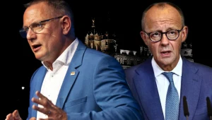 Tino Chrupalla i Friedrich Merz. Kolaż ilustracyjny