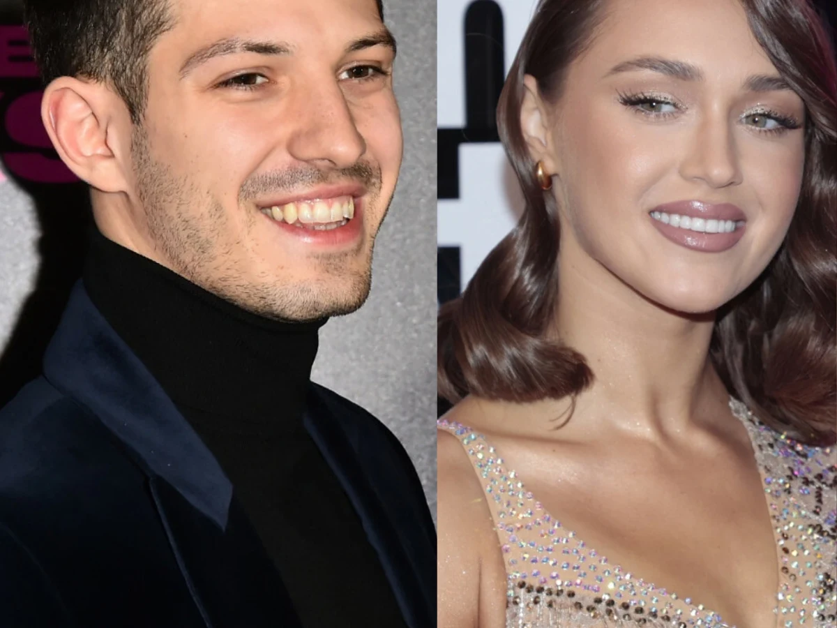 Jasper Sołtysiewicz, Daria Syta Jasper Sołtysiewicz w ciemnym golfie i Daria Syta w jasnej, błyszczącej sukience pozują do wspólnego zdjęcia.
