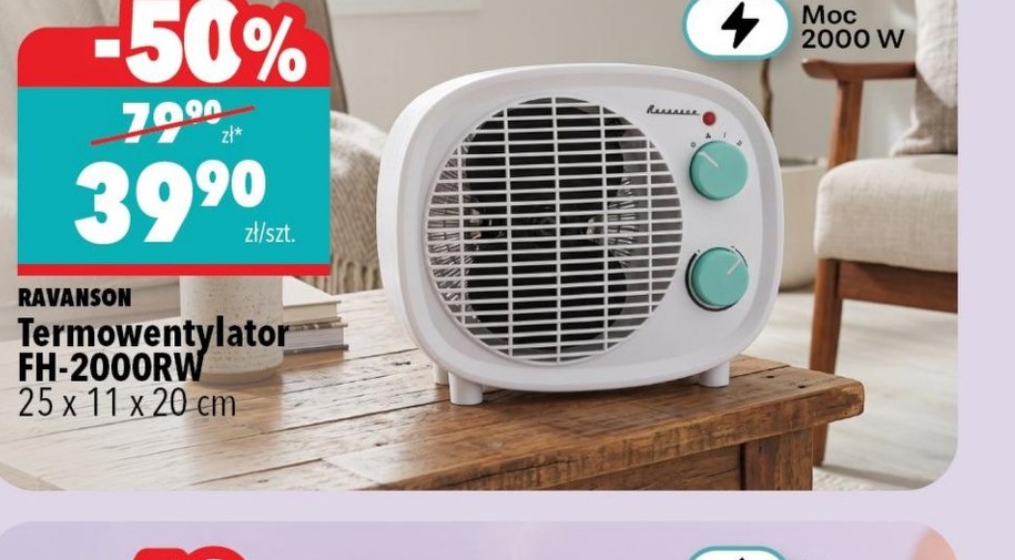 Termowentylator Ravanson FH-2000RW 2000 W za 39,90 zł w ofercie Biedronka Home do 31.10