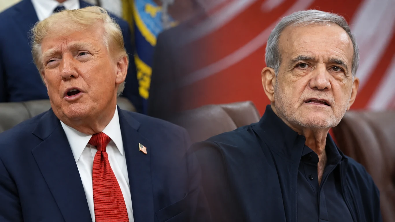 Donald Trump i Masud Pezeszkian. USA odmówiły wiz części irańskiej delegacji Donald Trump i prezydent Iranu Masud Pezeszkian na grafice ilustrującej napięcia między USA a Iranem.