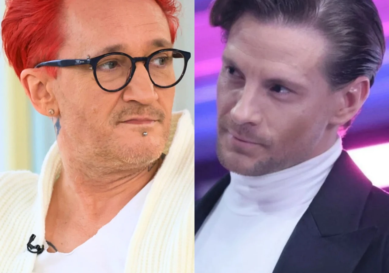 Michał Wiśniewski, Sebastian Fabijański Michał Wiśniewski w czerwonych włosach i okularach oraz Sebastian Fabijański w eleganckim stroju.