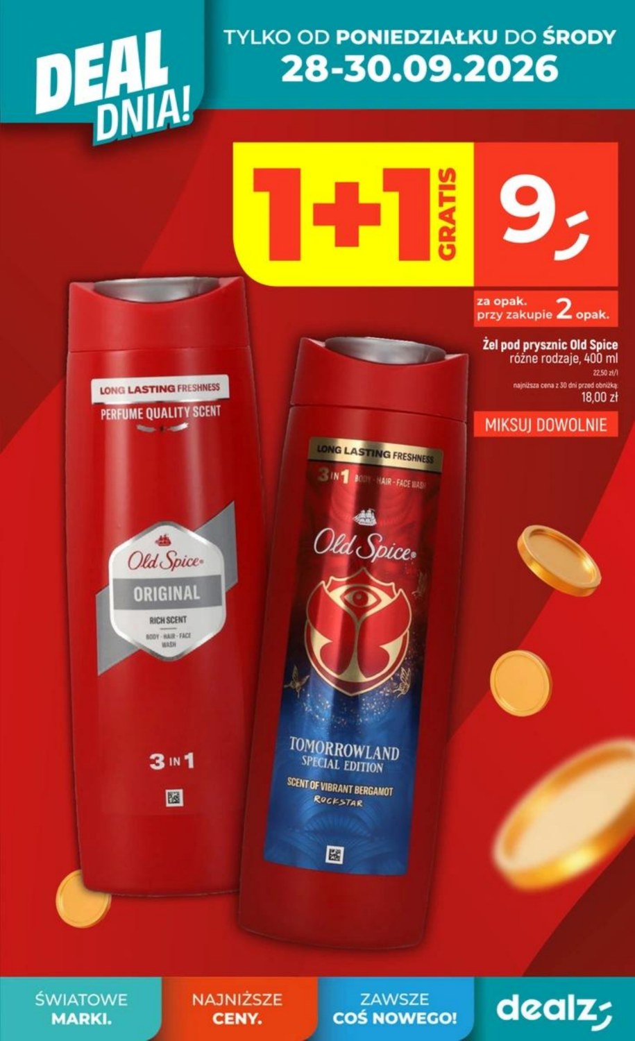 Strona gazetki Dealz: żel pod prysznic Old Spice 400 ml, 1+1 gratis, 9 zł za sztukę przy zakupie dwóch
