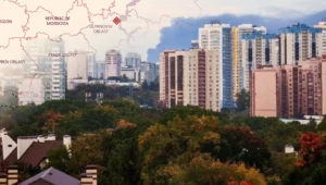Kolaż: Mapa Rosji z punktem w obwodzie samarskim, zdjęcie dymu nad rafinerią